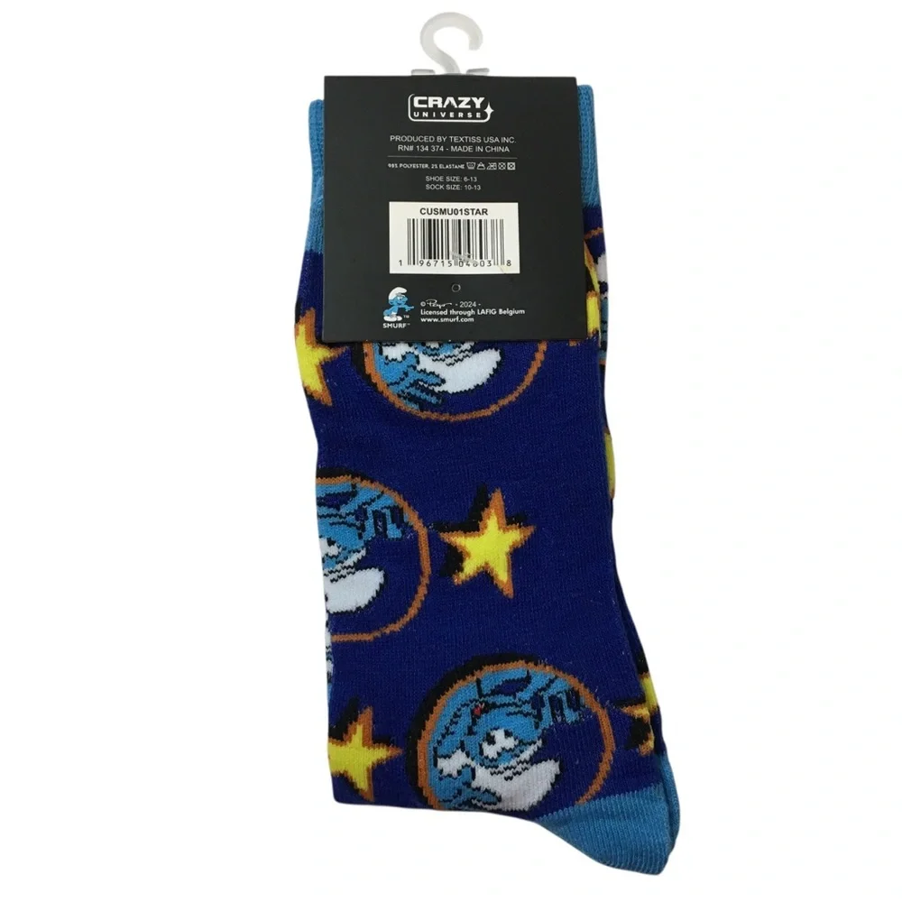 The Smurfs Crew Socks Adult Shoe Size 6-13 Cartoon Novelty Gift 1 Pair NWT